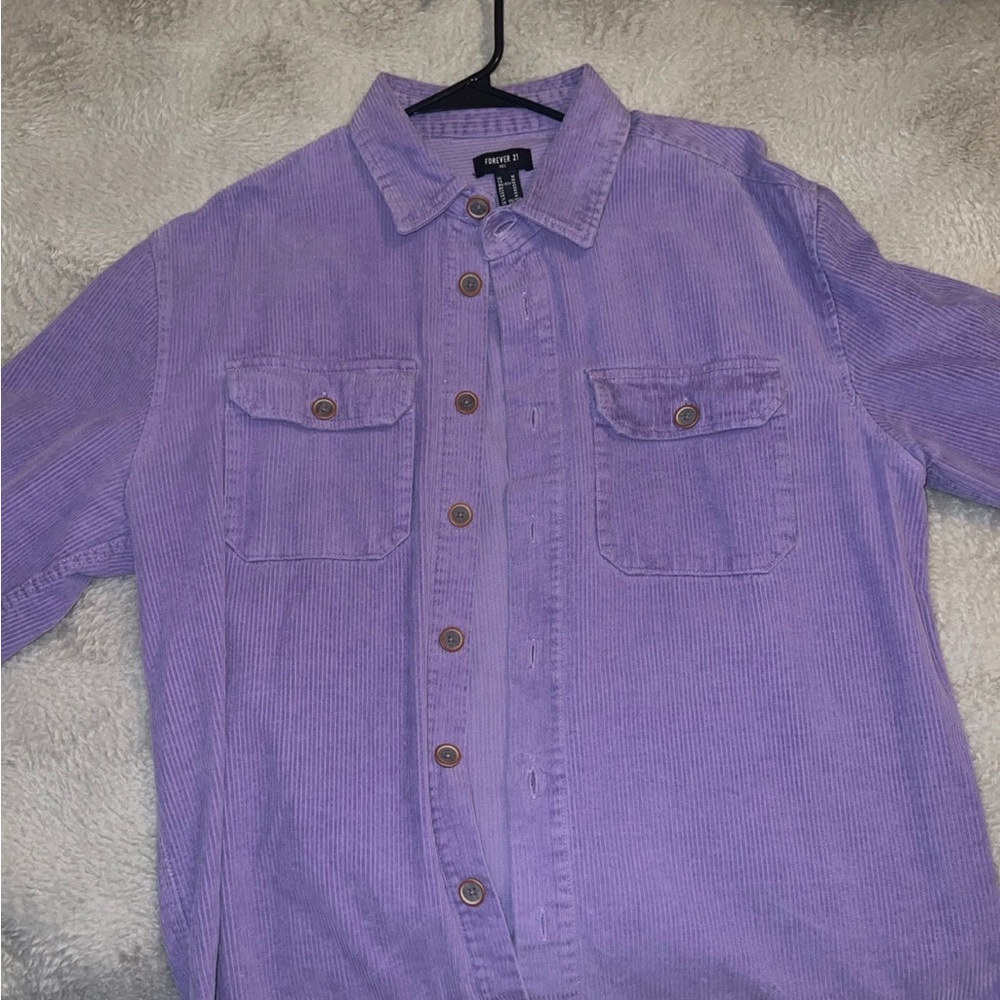 Purple Corduroy Button-Front Shirt - Forever 21